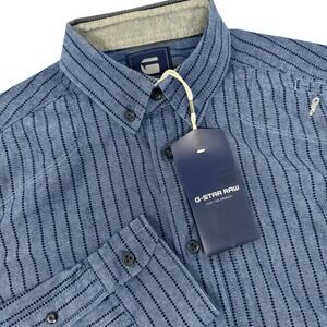 G-STAR‎ RAW Modernist Penn Shirt Long Sleeve Blue Striped MSRP $150 Size Large